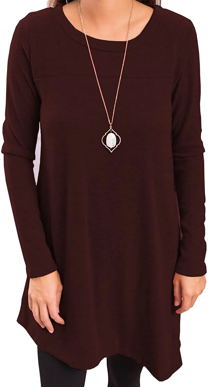 Women's Long Sleeve Scoop Neck Button Side Sweater Tunic Dress