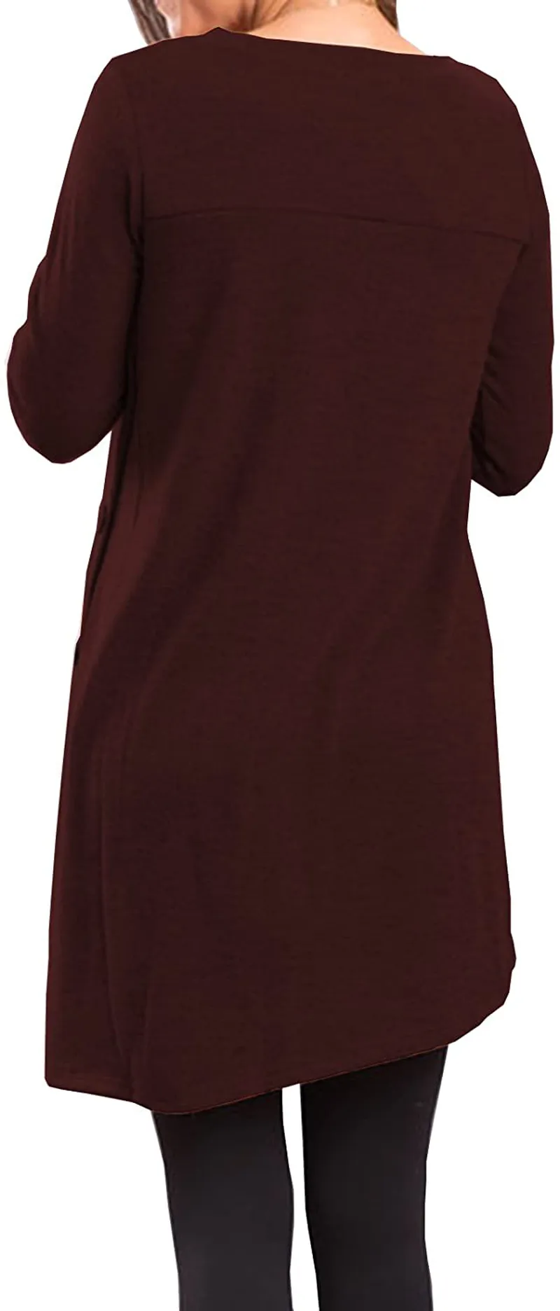 Women's Long Sleeve Scoop Neck Button Side Sweater Tunic Dress