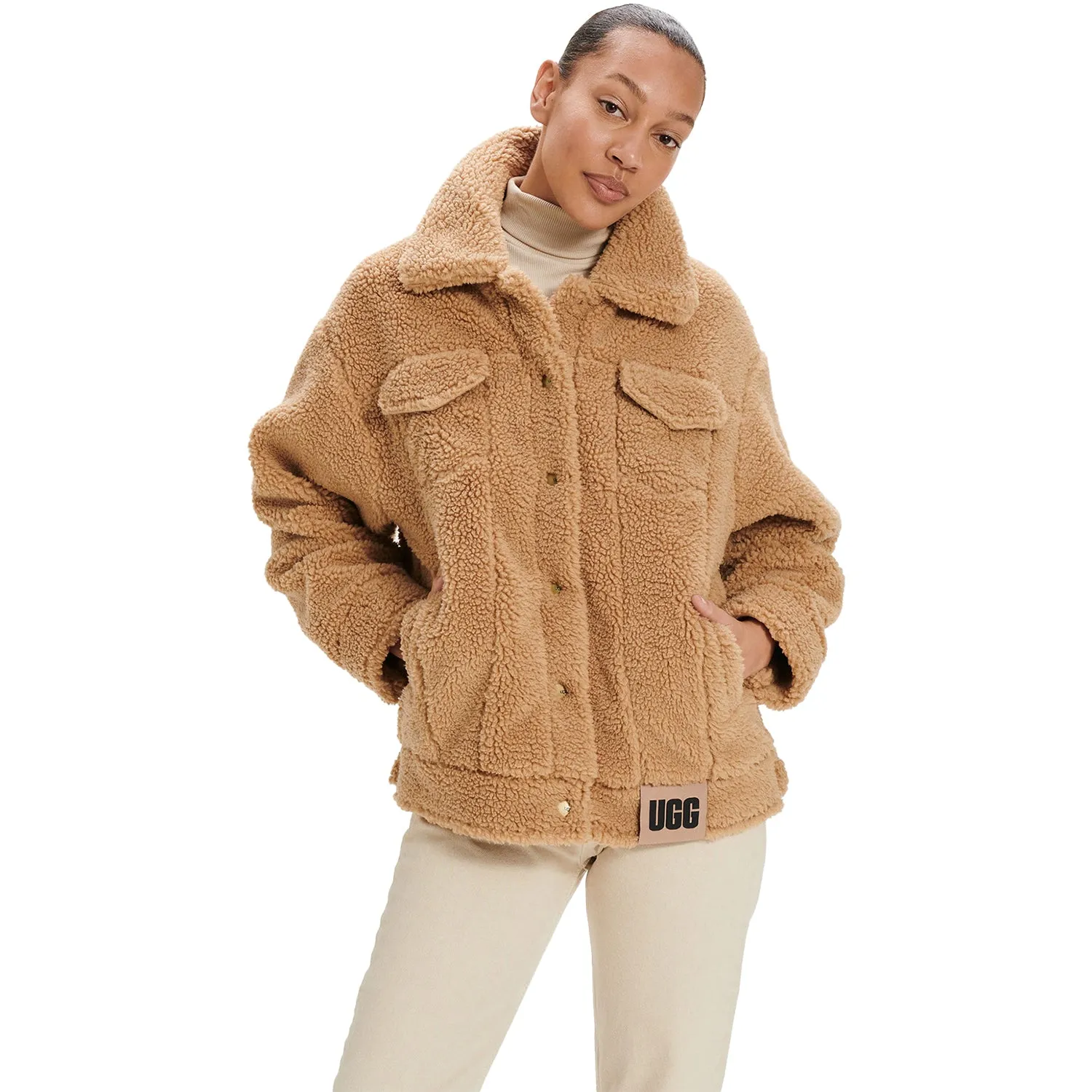 Women's UGG Frankie Sherpa Trucker Jacket Camel Synthetic