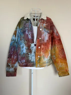 Women’s XL Upcycled Sherpa Lined Denim Jacket in ‘Rustic Rainbow’