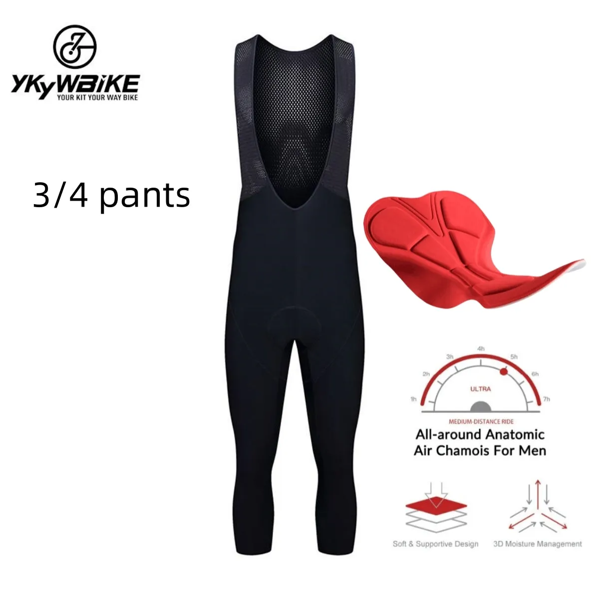 YKYW Men's Pro Tight Cycling Bib 3/4 Pants 5H Ride Winter 5-10℃ Thermal Fleece 3 Colors