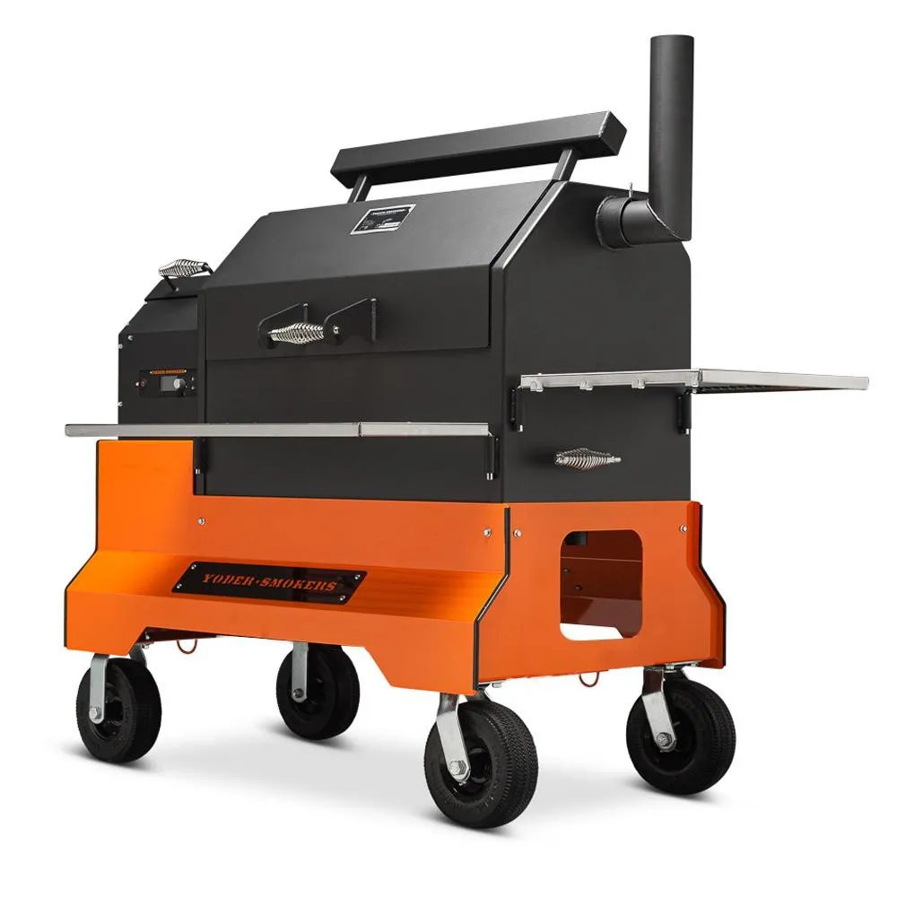 Yoder Smokers YS640S Competition Cart Pellet Grill, 10" Wheels and Stainless Shelves