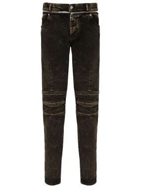 Zipped Belt Dark Brown Denim Pants